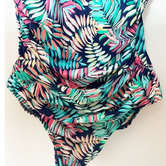 Miraclesuit Womens Amici One Piece Breezy Palm Slimming Swimsuit Teal Pink 12 - Picture 3 of 8